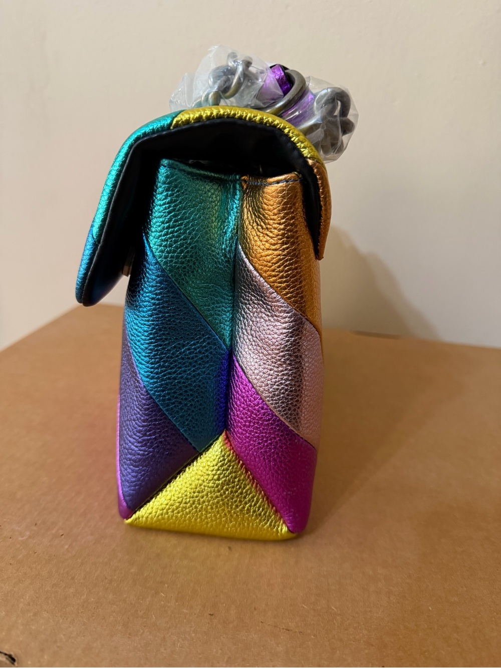 Multi-Color Chevron Leather Top-Handle Bag - Picture 4 of 5